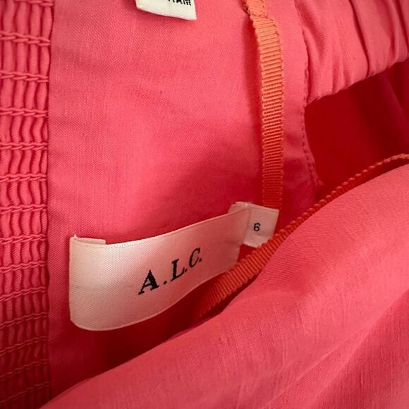 A.L.C Women’s Mila Off The Shoulder Smocked Back Linen Blend Mini Dress in Lyche - Picture 11 of 11